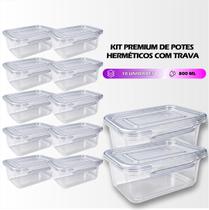 Kit 10 Marmitas Potes 800ml com Travas Laterais BPA FREE Freezer e Microondas