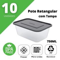 Kit 10 Marmitas Potes Dietas 750Ml Para Freezer Microondas