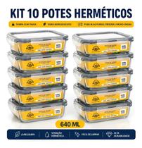 Kit 10 Marmitas Vidro Hermético Fitness Freezer Microondas Cinza-escuro Kit 10 Marmitas Vidro Hermético Fitness Freezer Microondas Cinza-escuro