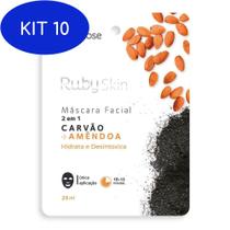Kit 10 Máscara Facial De Tecido Carvão E Amêndoa Skin - Ruby