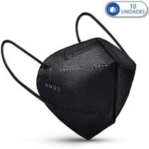 Kit 10 Máscaras Descartáveis Kn95 Pff2 Preta Com Clip Nasal