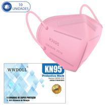 Kit 10 Máscaras Descartáveis KN95 WWDoll Cinco Camadas Rosa