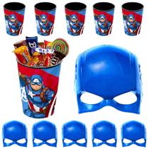 Kit 10 Máscaras e 10 Copos Festa Aniversário Capitão América