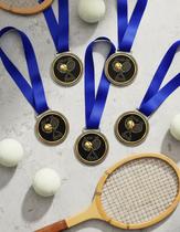 Kit 10 Medalha Para Jogo De Tênis Campeão 50mm Com Fita Azul