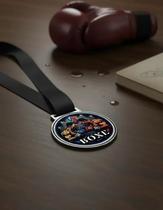 Kit 10 Medalhas Para Boxe Luta De Campeão 50mm Com Fita Preta