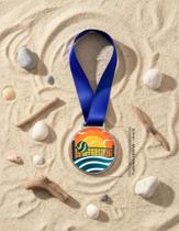 Kit 10 Medalhas Para Vôlei De Praia Premiação 50mm Com Fita Azul