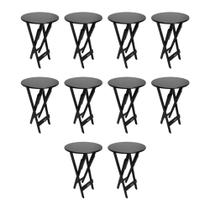 Kit 10 Mesas Bistrôs Dobráveis de Madeira Redonda Preta - Tarimatã Kit 10 Mesas Bistrôs Dobráveis de Madeira Redonda Preta - Tarimatã