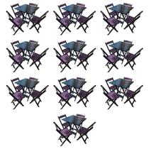 Kit 10 Mesas de Madeira Dobrável Preto 70x70 com 4 Cadeiras Dobráveis Roxo Kit 10 Mesas de Madeira Dobrável Preto 70x70 com 4 Cadeiras Dobráveis Roxo