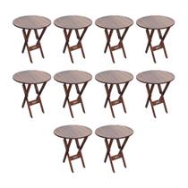 Kit 10 Mesas Dobráveis de Madeira Redonda 70cm Imbuia - Tarimatã