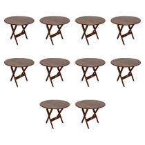 Kit 10 Mesas Dobráveis de Madeira Redonda 90cm Imbuia - Tarimatã Kit 10 Mesas Dobráveis de Madeira Redonda 90cm Imbuia - Tarimatã
