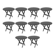 Kit 10 Mesas Dobráveis de Madeira Redonda 90cm Preta - Tarimatã