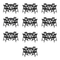 Kit 10 Mesas Dobráveis Elegance 4 Lugares MDF com Cadeiras Preto 70CM Mega Madeira