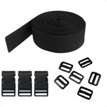 Kit 10 Metros Cinta Ca 10 Fechos Engate Rápido 10 Reguladores 20mm Para Mochilas Bolsas