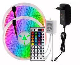 KIT 10 Metros Fita LED 5050 RGB Colorida 30 LED's 12V IP20 Controle 44 teclas Função DIY + Fonte