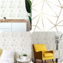 Kit 10 Metros Papel de Parede Adesivo Auto Colante Decorativo Branco com Listras Dourado Ouro Casa 5 Metros 45cm