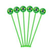Kit 10 Mexedor Bebida Acrílico Verde Neon Copa Brasil