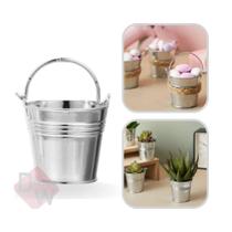 Kit 10 Mini Balde Alumínio Prata p/ Decoração/Lembrancinhas - Decor Artificial