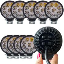 Kit 10 Mini Farol Milha Redondo 9 Leds 12v24v 27w Maozinha