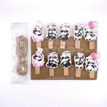 Kit 10 Mini Prendedores de Madeira com Pandinhas Decorativos