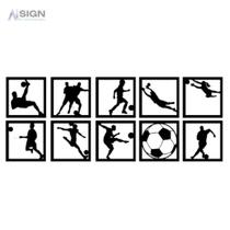 Kit 10 Mini Quadros Vazados Esporte Futebol 13x13cm em MDF Preto Decoração Quarto, Sala Jogador Futebol Kit 10 Mini Quadros Vazados Esporte Futebol 13x13cm em MDF Preto Decoração Quarto, Sala Jogador Futebol