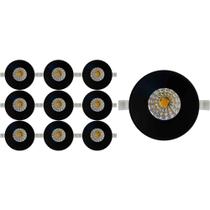 Kit 10 mini spot led redondo embutir recuado 3w branco quente 3000k preto embuled