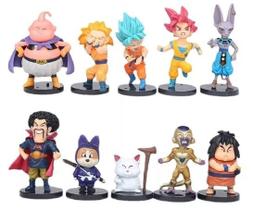 Kit 10 miniaturas dragon ball super bills goku god blue 8,5 cm