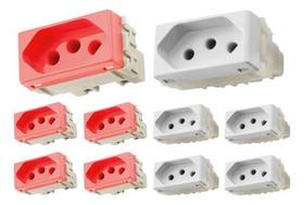 Kit 10 Módulos Tomada 20a/250v Tramontina Branca + Vermelha Kit 10 Módulos Tomada 20a/250v Tramontina Branca + Vermelha