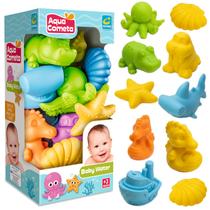 Kit 10 Mordedores Aqua Cometa Baby Water Bonecos Em Vinil Macio Bichinhos Aquáticos
