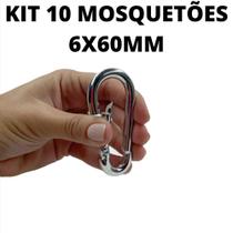 Kit 10 Mosquetão Profissional Galvanizado Trava Simples Segurança Esporte 6x60mm 120 kg Kit 10 Mosquetão Profissional Galvanizado Trava Simples Segurança Esporte 6x60mm 120 kg