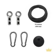 Kit 10 mts Cabo Aço+ Mosquetões+ Bolinha+ Terminais Academia - REI DO FITNESS