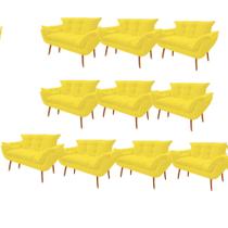 Kit 10 Namoradeira Decorativa Opala Pés Palito em Madeira 2 Lugares Sala de Estar Recepção Escritório material sintético Amarelo - Damaffê Móveis