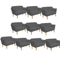 Kit 10 Namoradeira Decorativa Ster com Capitone Pés Palito em Madeira 2 Lugares Sala de Estar Recepção Escritório material sintético Cinza - Damaffê Móveis