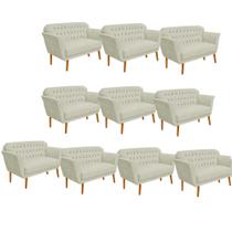 Kit 10 Namoradeira Decorativa Ster com Capitone Pés Palito em Madeira 2 Lugares Sala de Estar Recepção Escritório Suede Bege - Damaffê Móveis