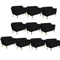 Kit 10 Namoradeira Decorativa Ster com Capitone Pés Palito em Madeira 2 Lugares Sala de Estar Recepção Escritório Suede Preto - Damaffê Móveis
