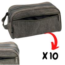 Kit 10 Necessaire Masculina 02 Divisórias Nylon Bege 23x13cm