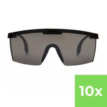 Kit 10 Óculos de Proteção e Segurança EPI com Haste Ajustável RJ Fumê Lente Preta