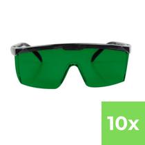 Kit 10 Óculos de Proteção e Segurança EPI com Haste Ajustável RJ Lente Verde