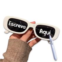 Kit 10 Óculos Retro Branco + 1 Caneta Giz Festa Balada Bloco