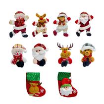 Kit 10 ou 12 Pendentes Pelúcia Enfeite Árvore De Natal Papai Noel Grande 16cm Decoração LuvinCo