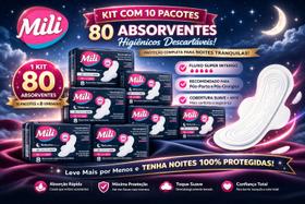 Kit 10 Pacotes Absorvente Feminino Mili Noturno com Abas Fluxo Intenso 80 Unidades