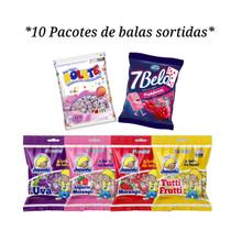 Kit 10 Pacotes de Balas Sortidas bolete juquinha 7 belo Festas Saquinhos Surpresas Aniversários