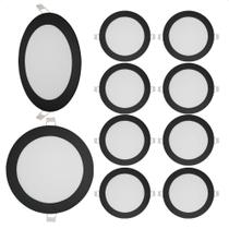 Kit 10 Painéis de LED Redondo Embutir 18W 6500K Bivolt Preto Blumenau Iluminação