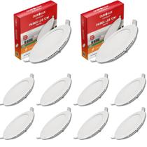 Kit 10 Painel Led Embutir 12w Bivolt 6500k Redondo Ourolux