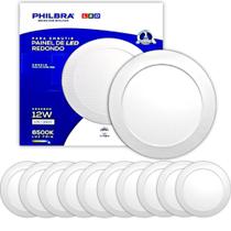 Kit 10 Painel Plafon Led Embutir Redondo 12W Branco Frio