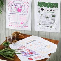 Kit 10 Pano De Prato Copa KazzaVip Sacaria 90% Algodão Estampado Receitas 50cmx70cm Branco Off-White