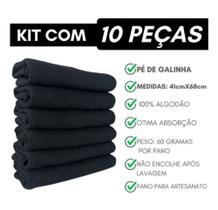 Kit 10 Pano De Prato Pé De Galinha - 100% Algodão Cor Preto