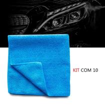 Kit 10 Pano microfibra automotiva flanela anti-risco toalha Azul