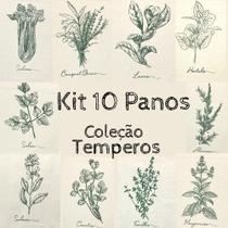 Kit 10 Panos Algodão Cru Coleção Tempero e Especiarias