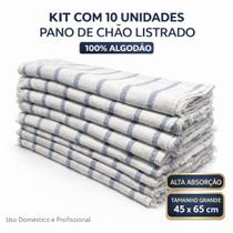 Kit 10 Panos de Chão Listrado 100 Algodão 45x65cm Alta Absorção Limpeza Doméstica e Profissional Kit 10 Panos de Chão Listrado 100 Algodão 45x65cm Alta Absorção Limpeza Doméstica e Profissional