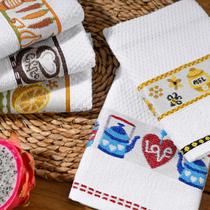 Kit 10 Panos de Copa Jacquard Cavhome 50x70cm Branco Barrado